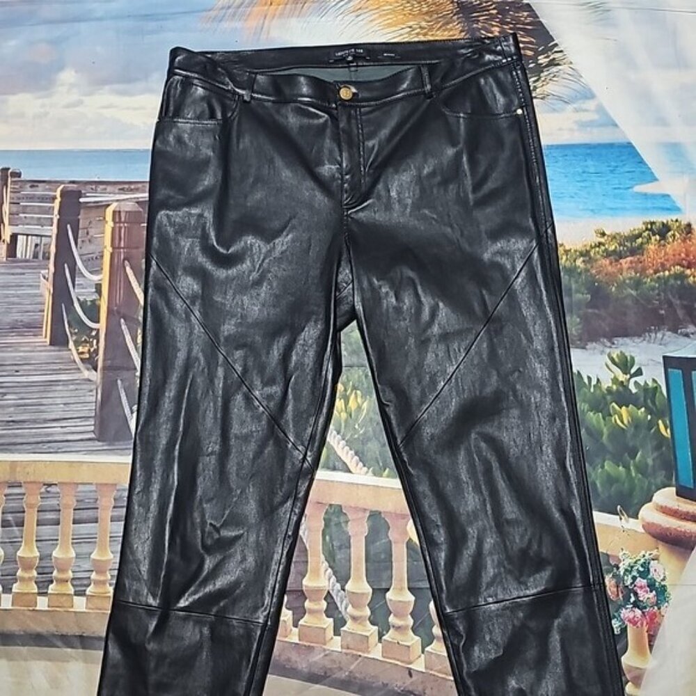 Lafayette 148 New York Black Leather Skinny Jeans Size 14 Mercer - Picture 6 of 8